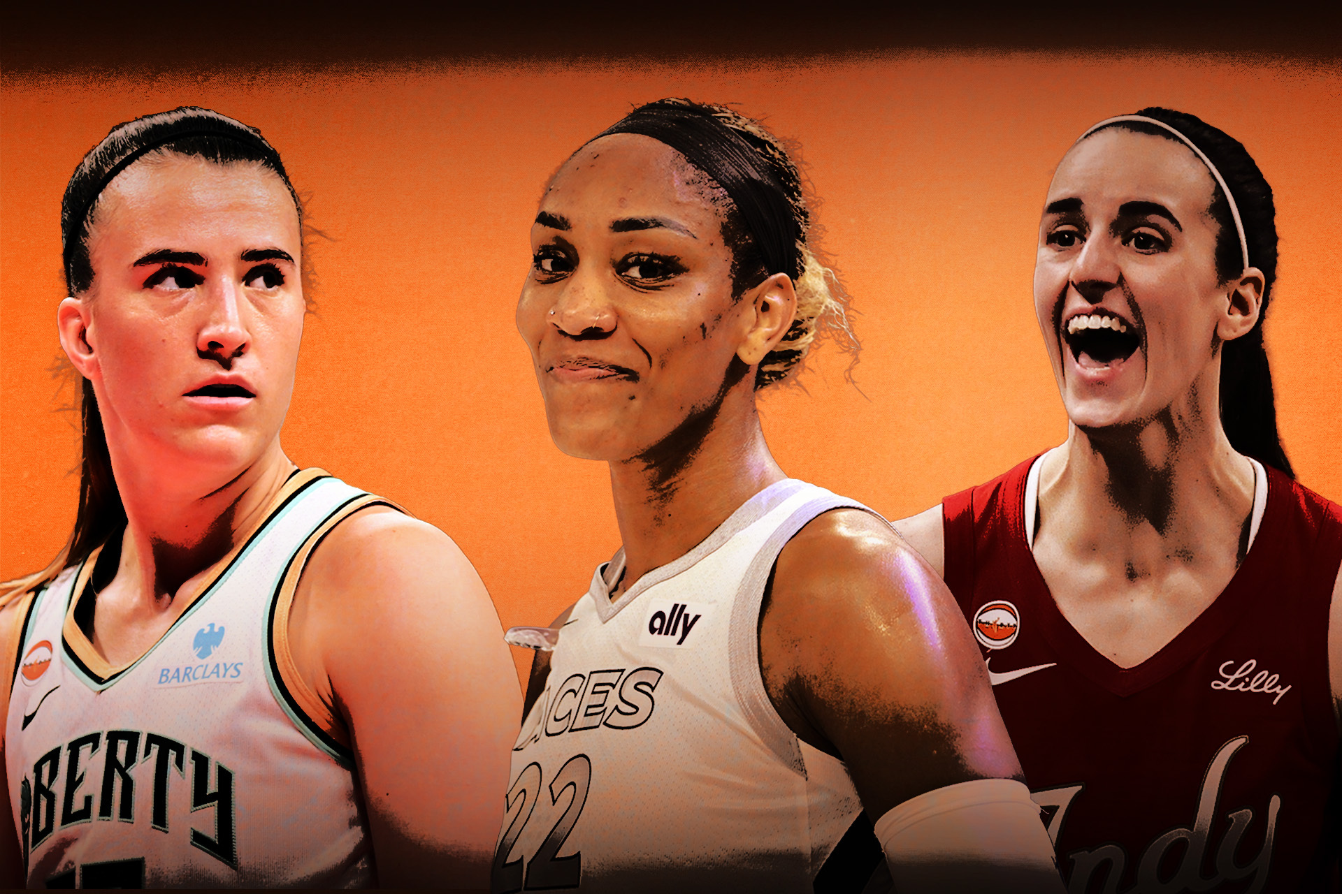 Sabrina Ionescu, A'ja Wilson, and Caitlin Clark