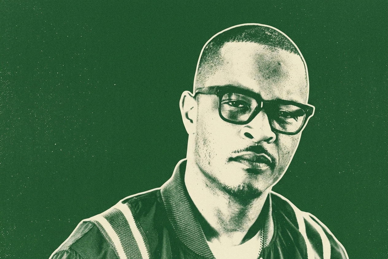 A stylized green-toned image of a man wearing glasses, a jacket, and a serious expression.