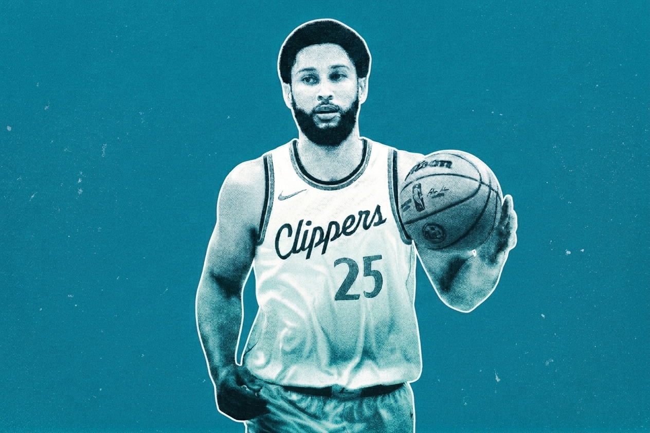 Ben Simmons dribbles the ball up the court during a Los Angeles Clippers game in 2025.