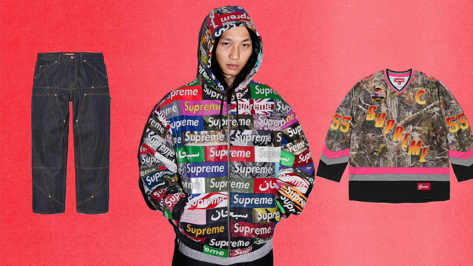 The best items from Supreme Fall/Winter 2026 include paneled double knee painter pants, the Jeff Hamilton Box Logo Leather Jacket, and woodland camo FDNY hockey jersey.