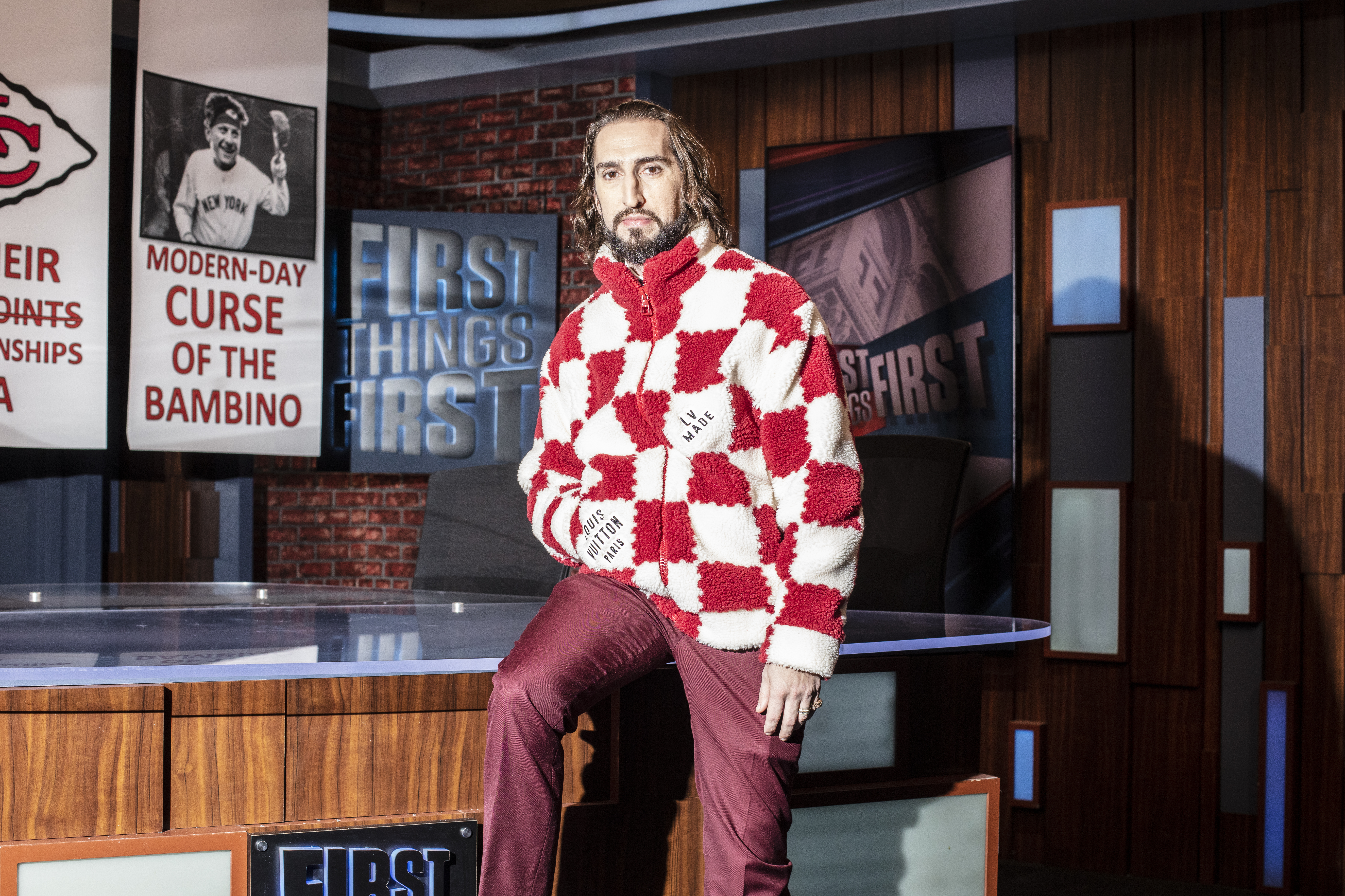 Nick Wright poses for a portrait on the set of First Things First in 2025. 