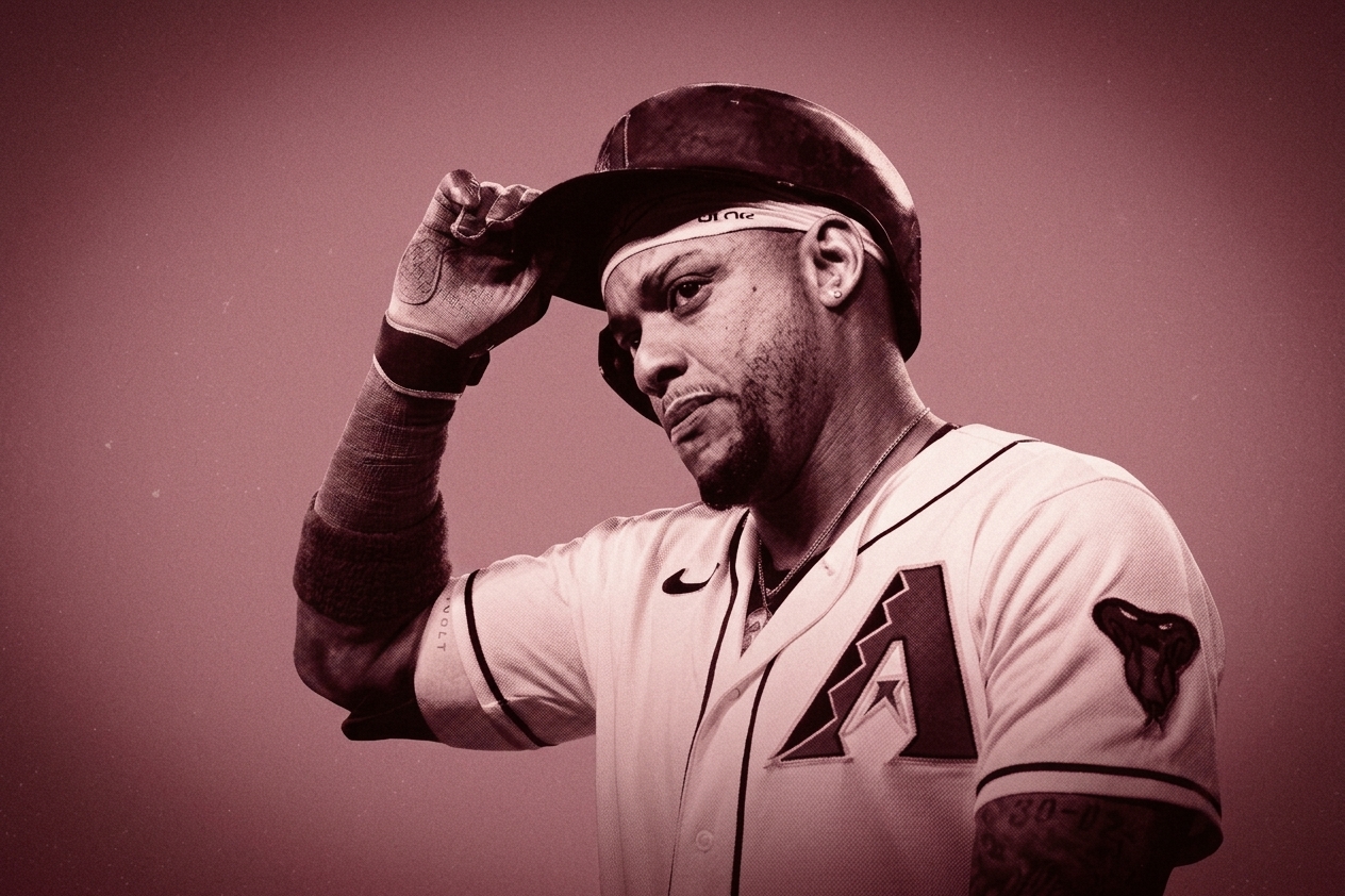 Ketel Marte sits in the dugout during his return to the Arizona Diamondbacks on August 31.