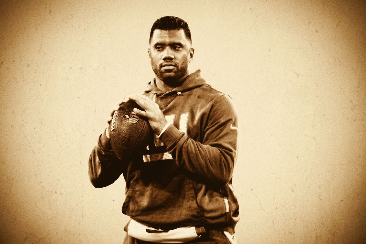 Russell Wilson warms up before the New York Giants - Philadelphia Eagles game in October 2025. 