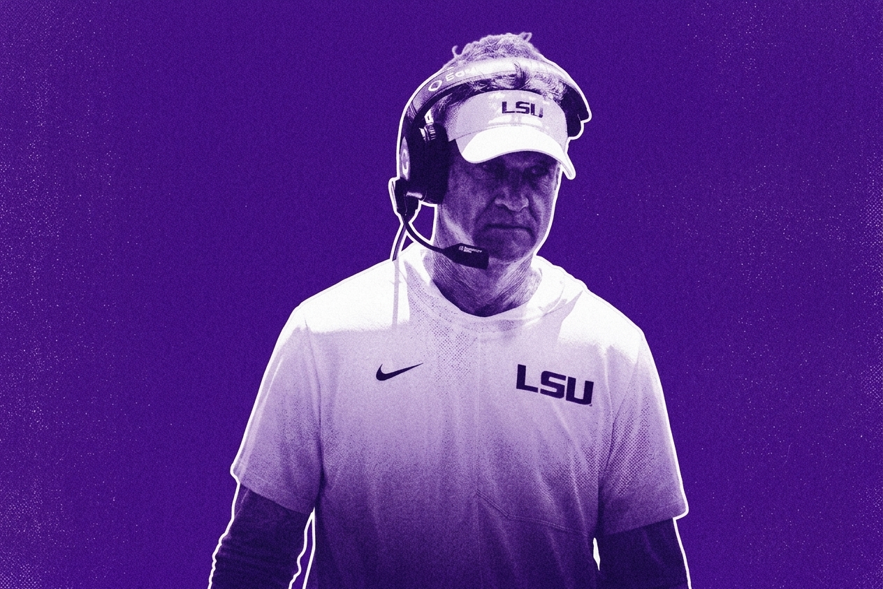 Lane Kiffin patrols the sidelines during an LSU practice in August 2026.