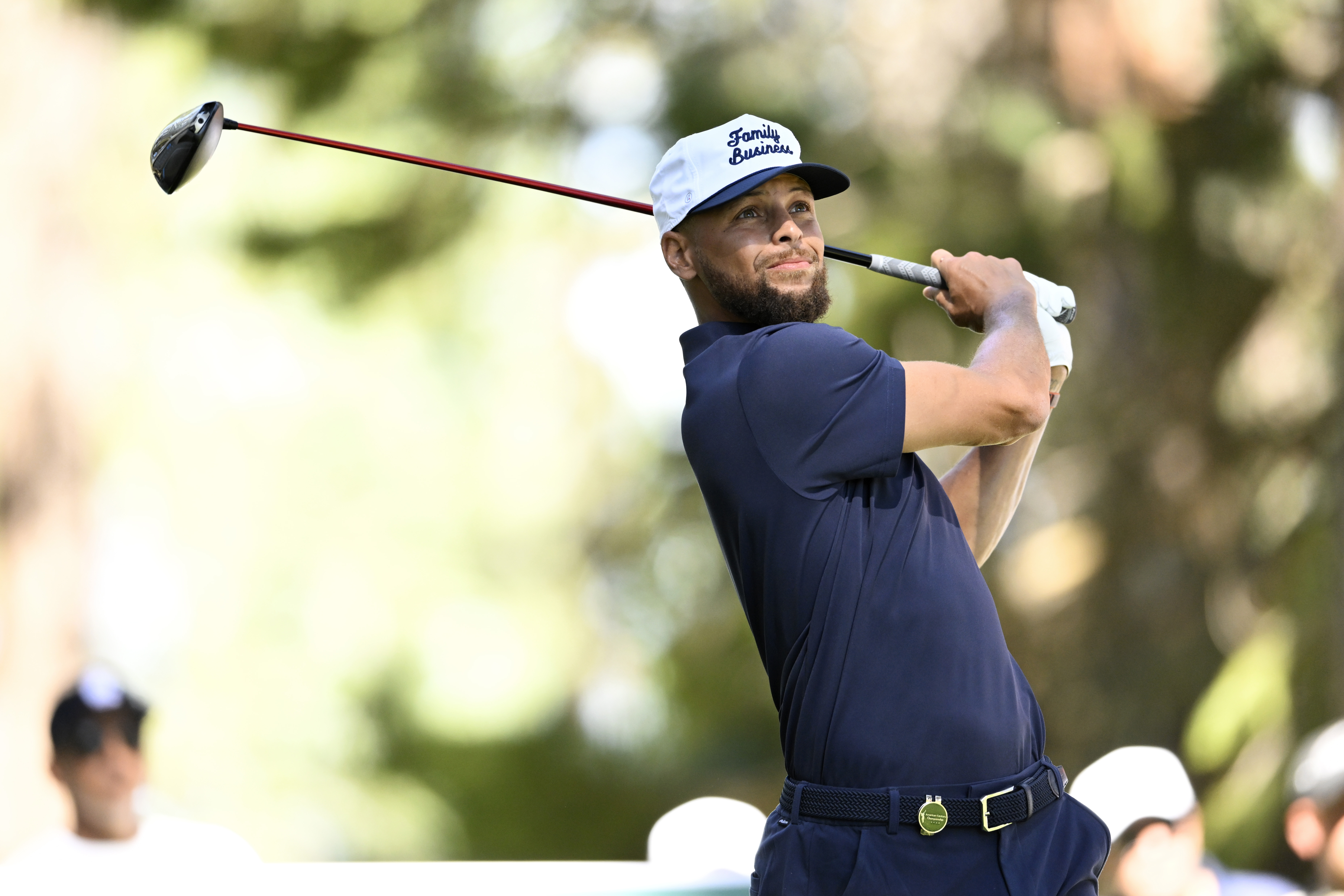 Steph Curry hits a drive during the American Century Championship. 