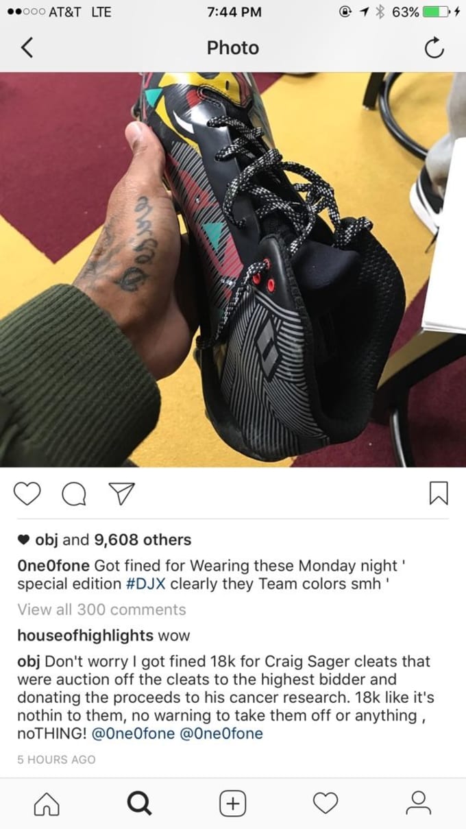 Odell Beckham Jr. leaves an Instagram message on DeSean Jackson's page.