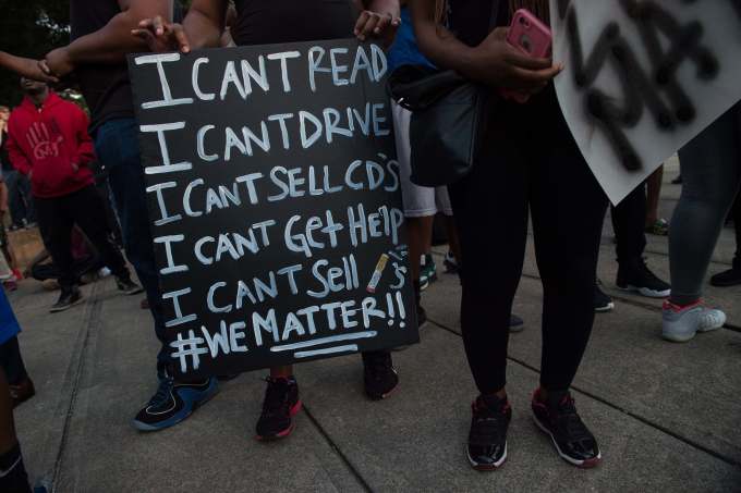 Protester's sign