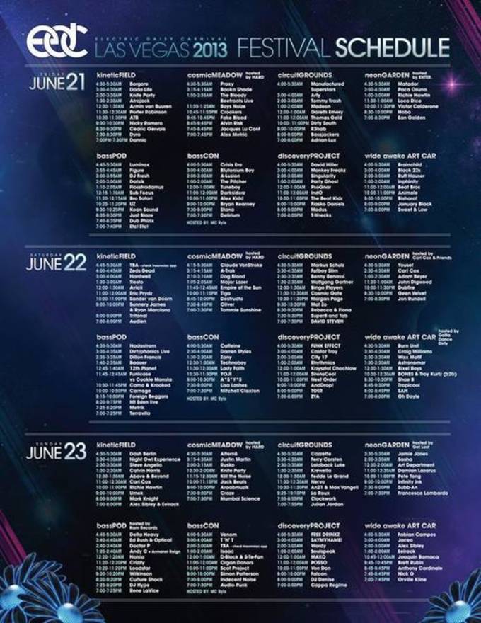 Here are the 2013 EDC Las Vegas Set Times Complex