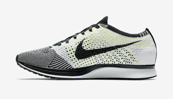 nike flyknit racer black white volt