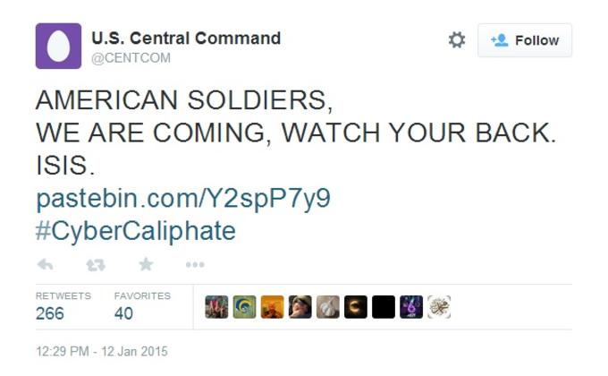 U.S. Central Command Twitter and YouTube Accounts Hacked by ISIS