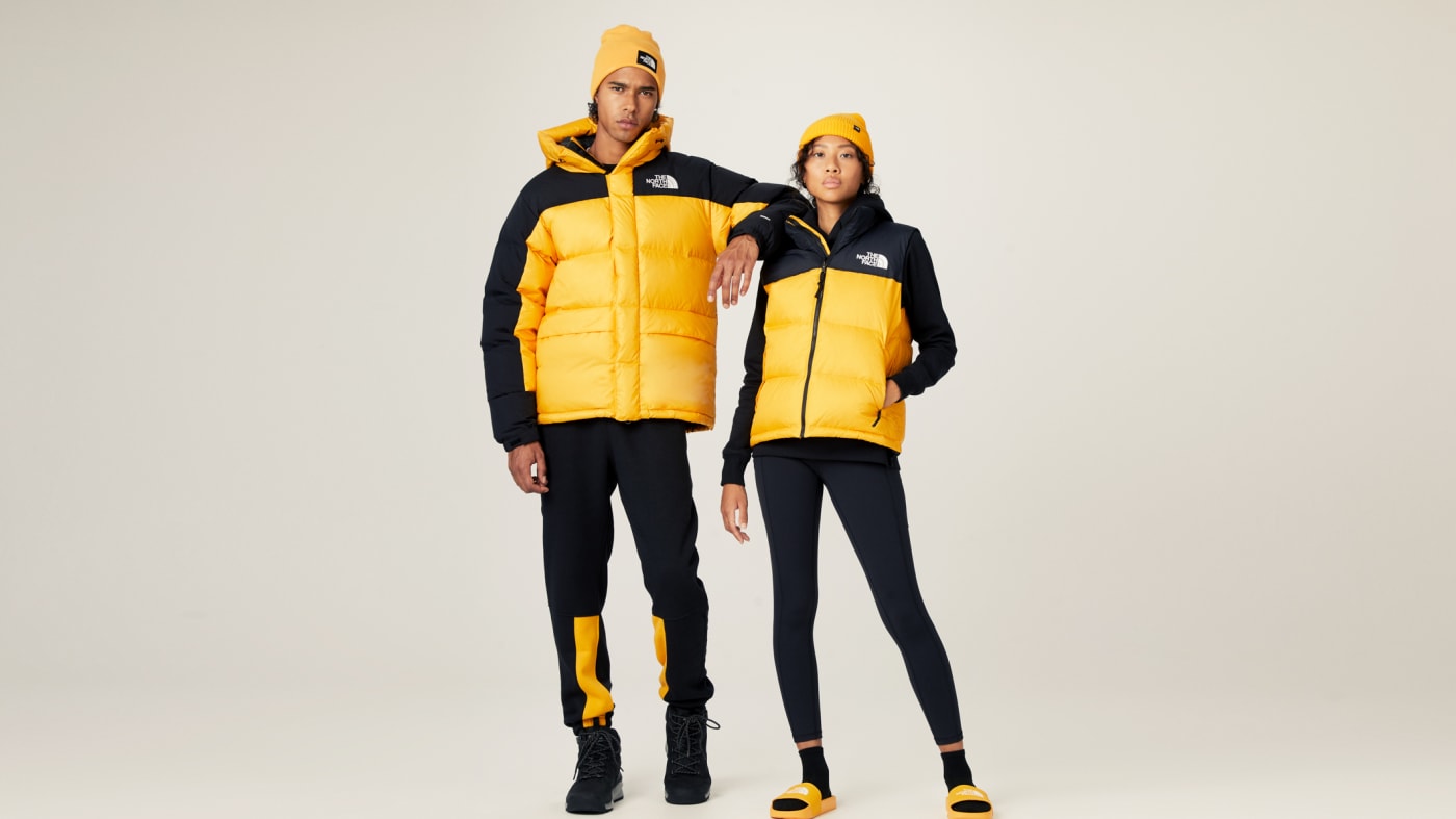 yellow north face pants