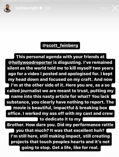Letitia Wright posts on Instagram