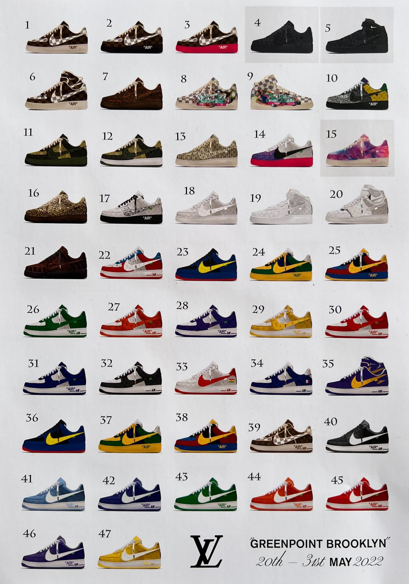 Louis Vuitton x Nike Air Force 1 NYC Exhibition: All the Shoes on