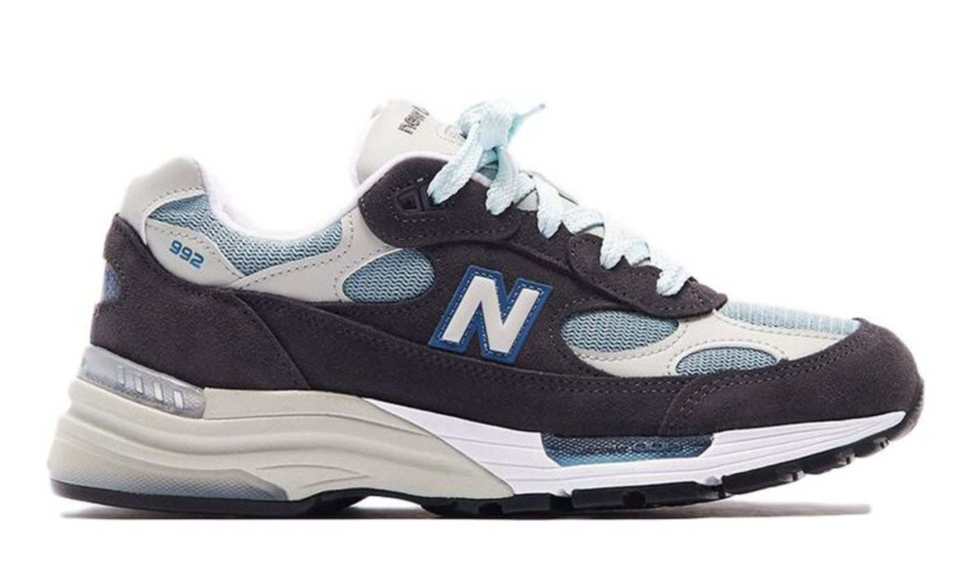 new balance 992 grey on feet