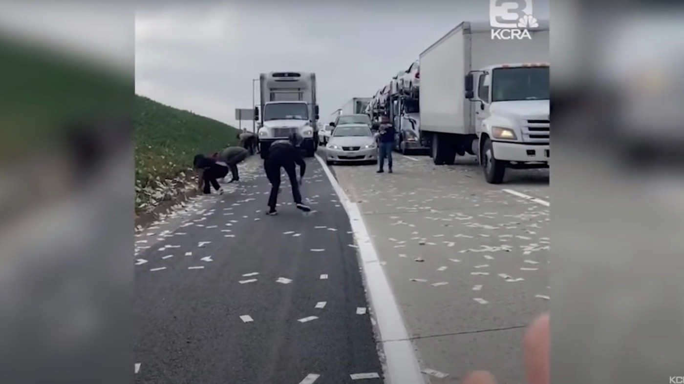 Chaos Erupts on California Freeway After Armored Truck Spills Loads of Cash |