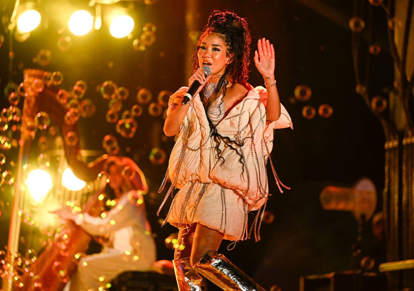 Singer Jhene Aiko performs on Day 2 of Sol Blume Festival 2022 at Discovery Park on May 01, 2022 in Sacramento, California