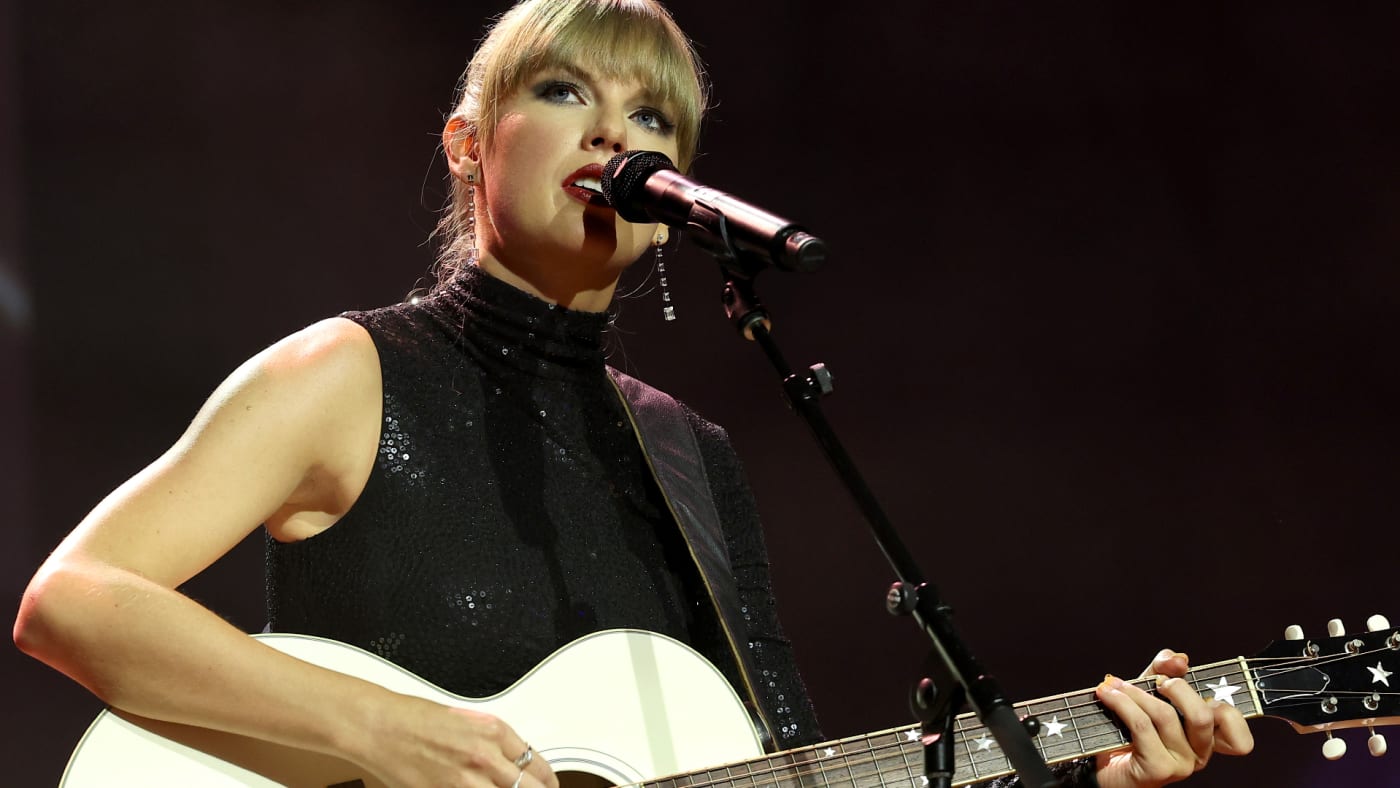 Taylor Swift is pictured performing live