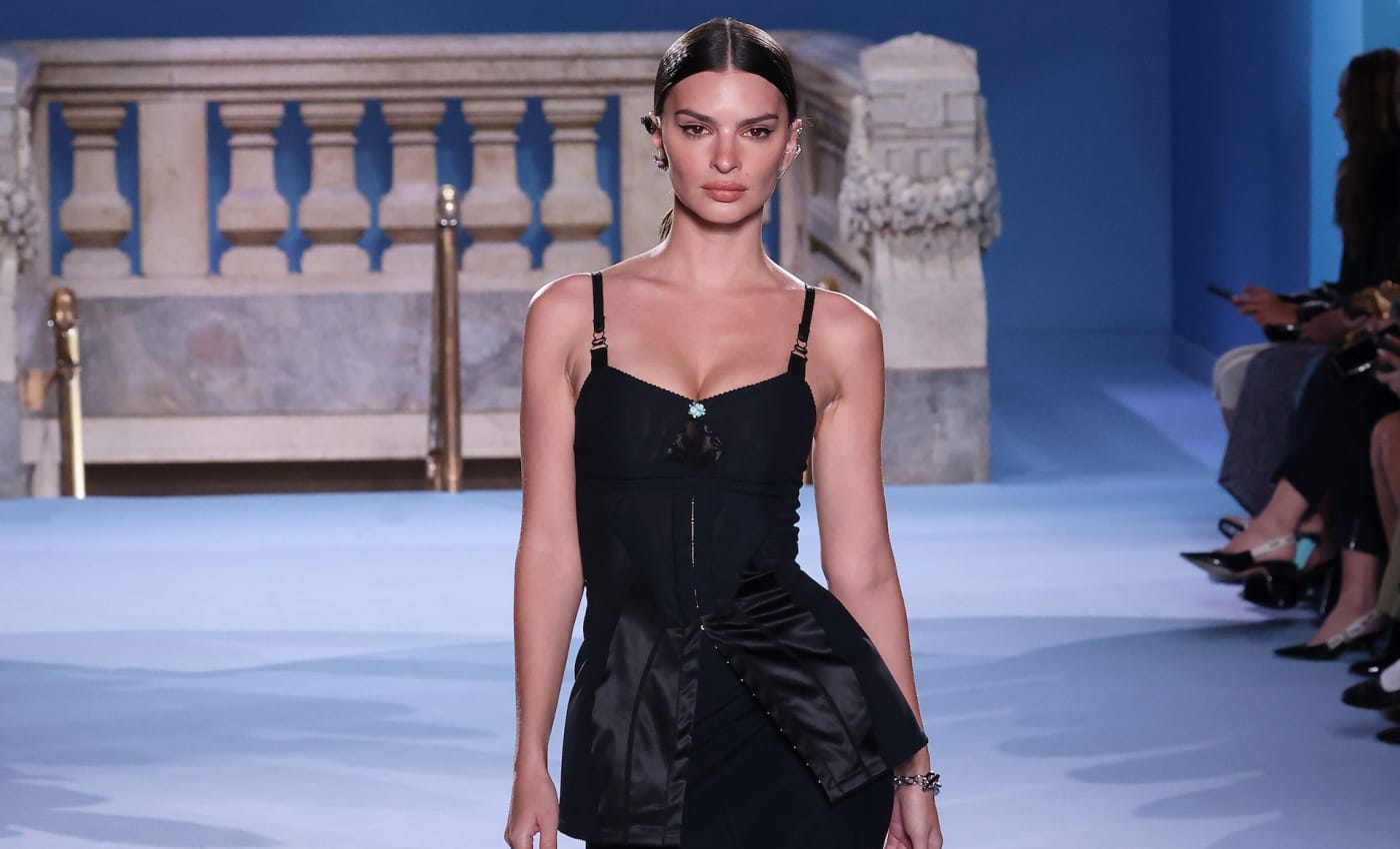 Emily Ratajkowski walks runway at Tory Burch Fashion Show