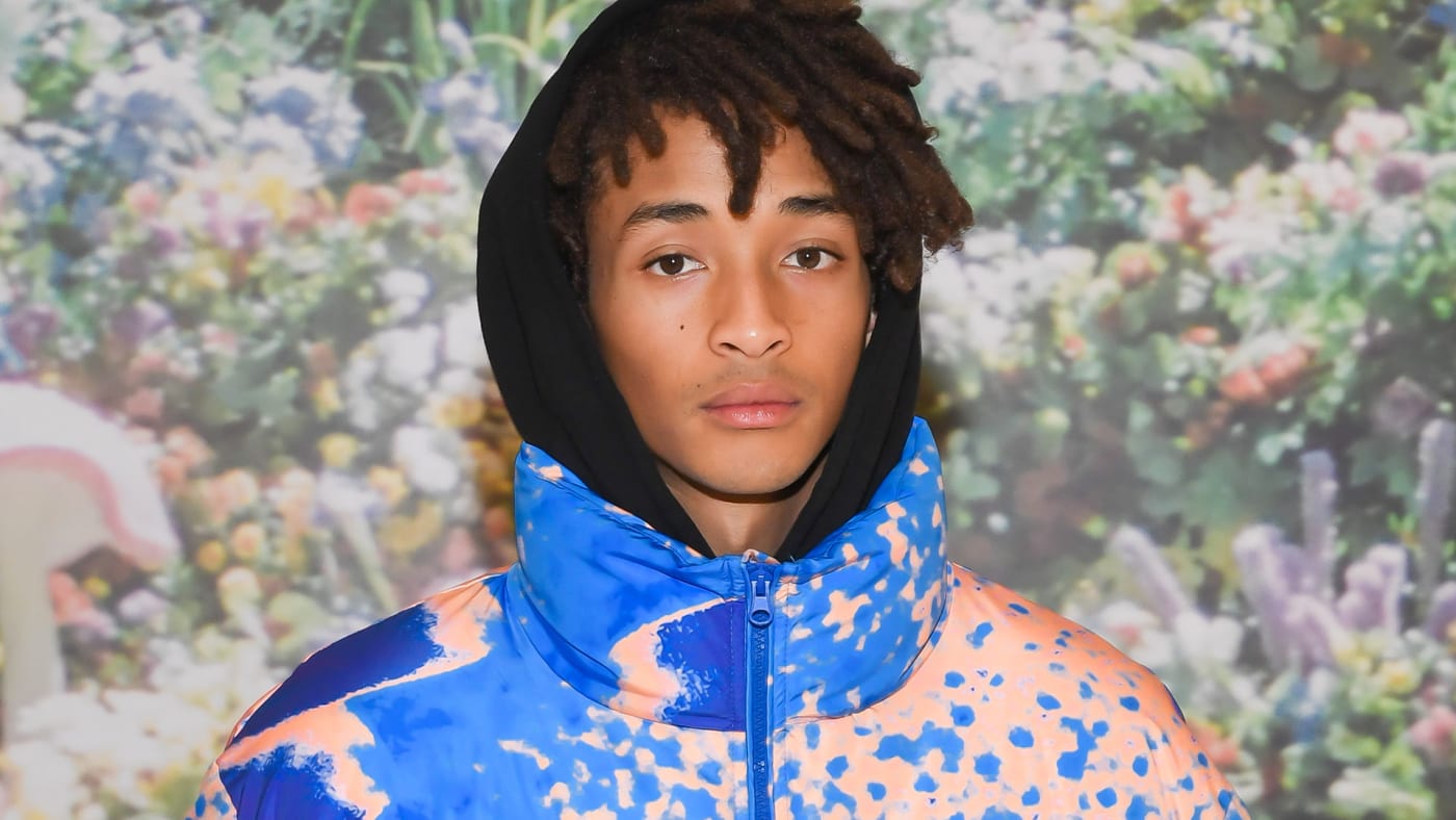Jaden Smith in a blue puffer jacket and black hoodie