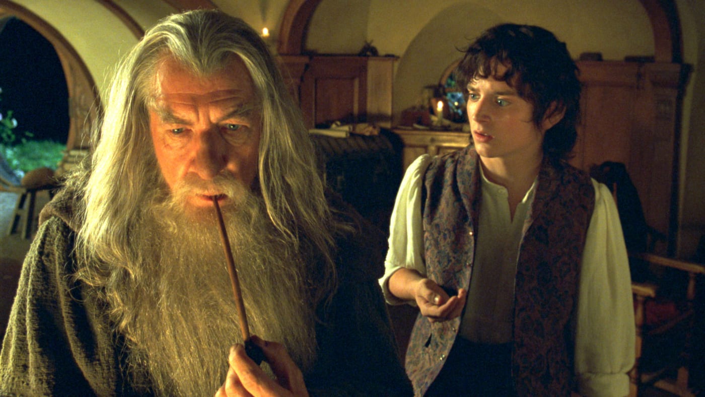 The Lord of the Rings The Fellowship of the Ring." Pictured is Ian McKellen as Gandalf with Elijah Wood as Frodo.