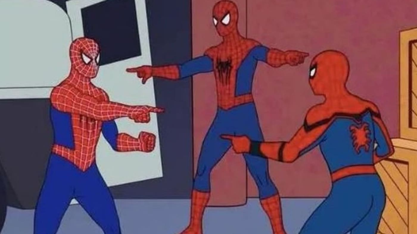 Tom Holland Andrew Garfield And Tobey Maguire Recreate Spider Man Meme Complex 4767