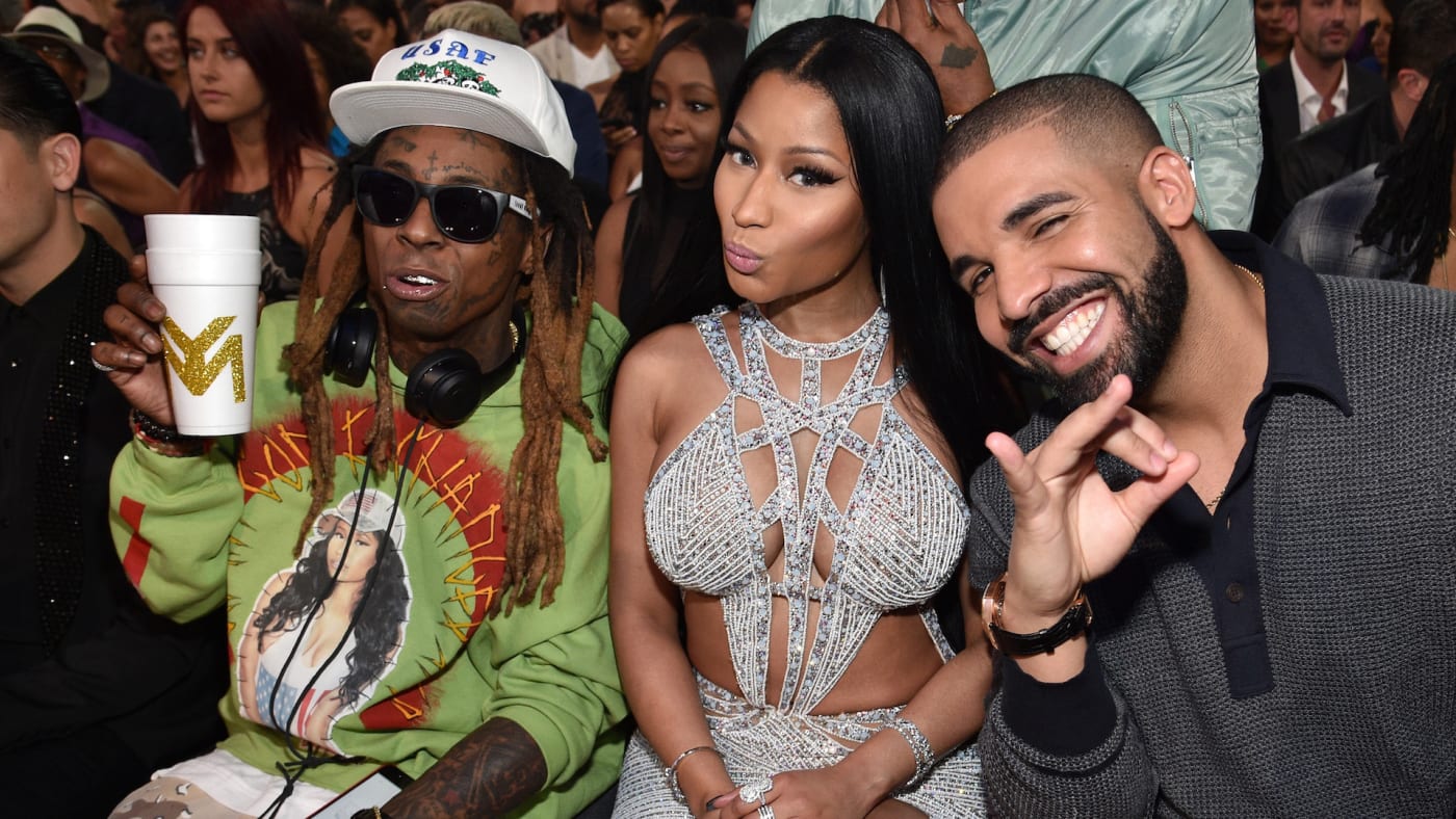 Recording artists Lil Wayne, Nicki Minaj, and Drake