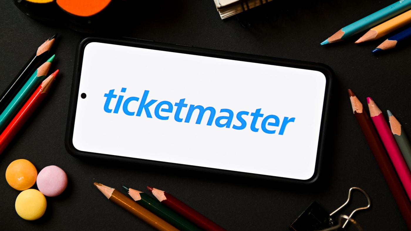 Photograph of Ticketmaster logo on phone