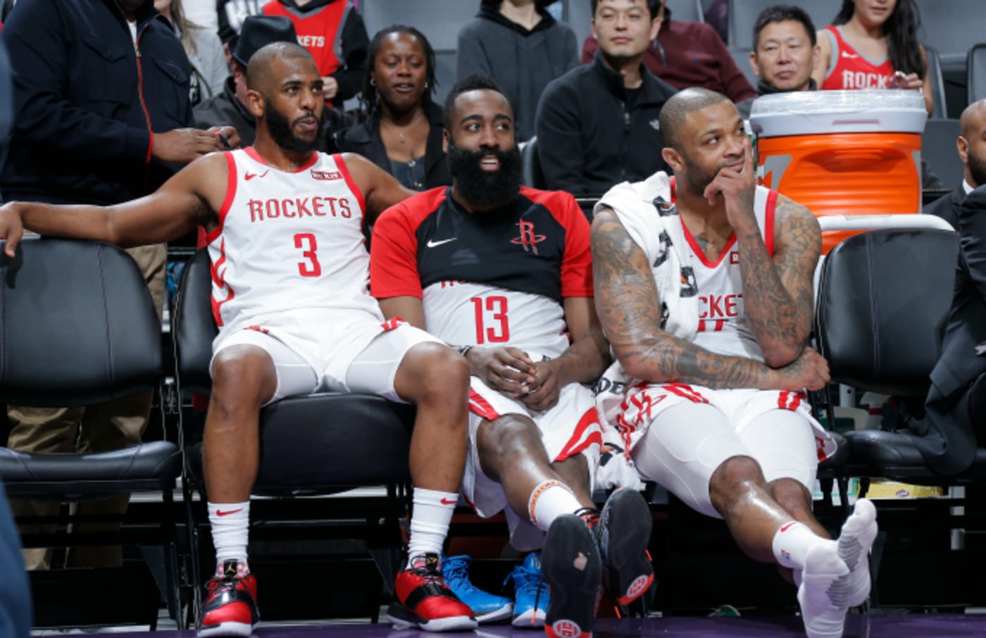 Houston Rockets seen on the bench during the game against the Sacramento Kings