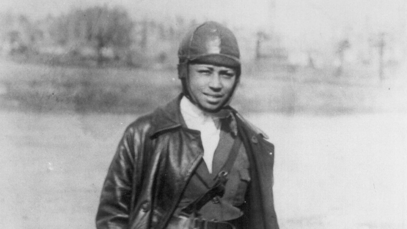 Bessie Coleman First African American Female Aviator Posing By Plane 