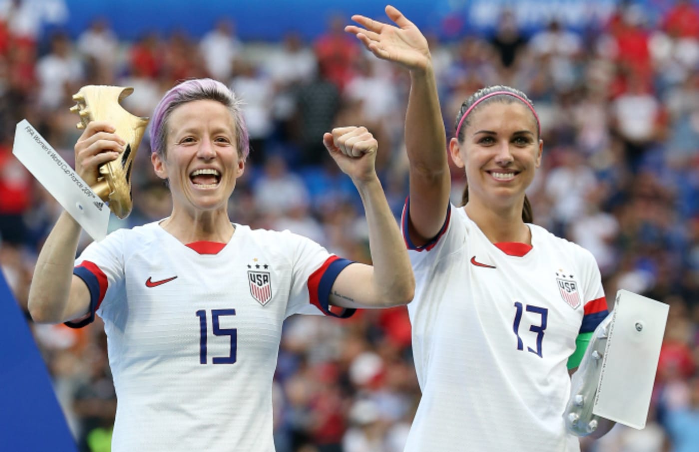 Megan Rapinoe and Alex Morgan of USA during the trophy ceremony
