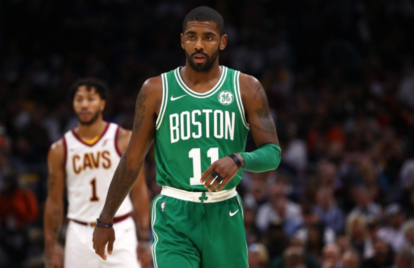 Kyrie Irving during his first regular season game with the Celtics.