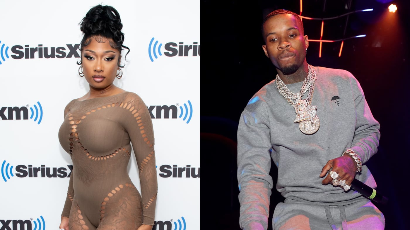 Megan Thee Stallion and Tory Lanez are seen in separate spliced photos
