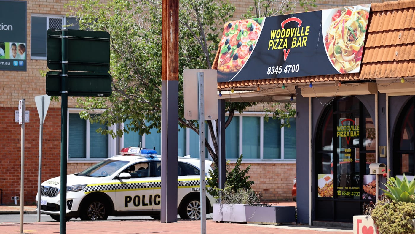 Police outside the Woodville Pizza Bar