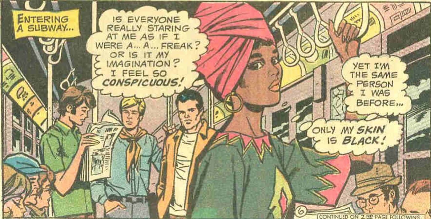Lois Lane as a black woman on the subway