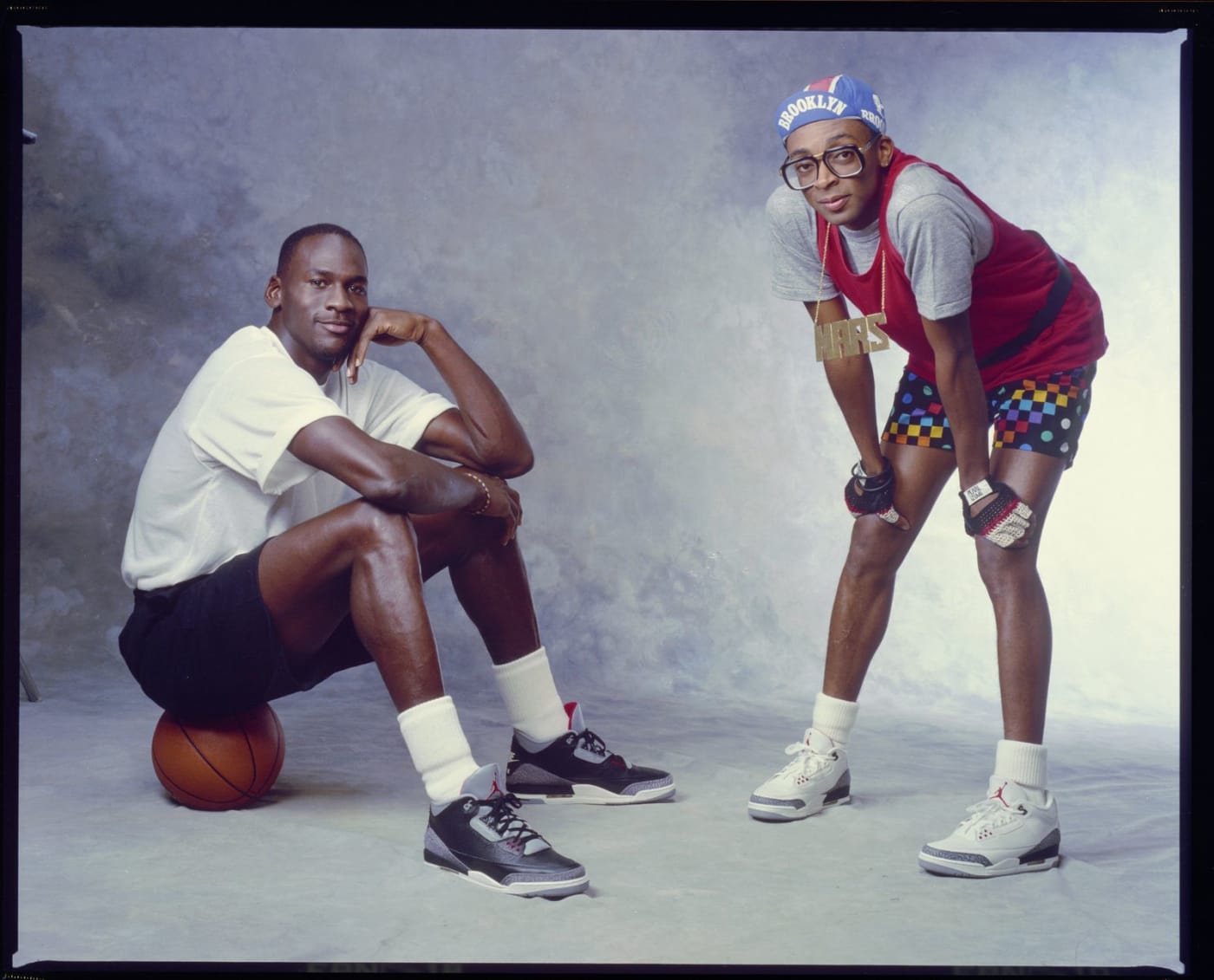 Michael Jordan and Spike Lee on the set of their first Nike commercial shoot.
