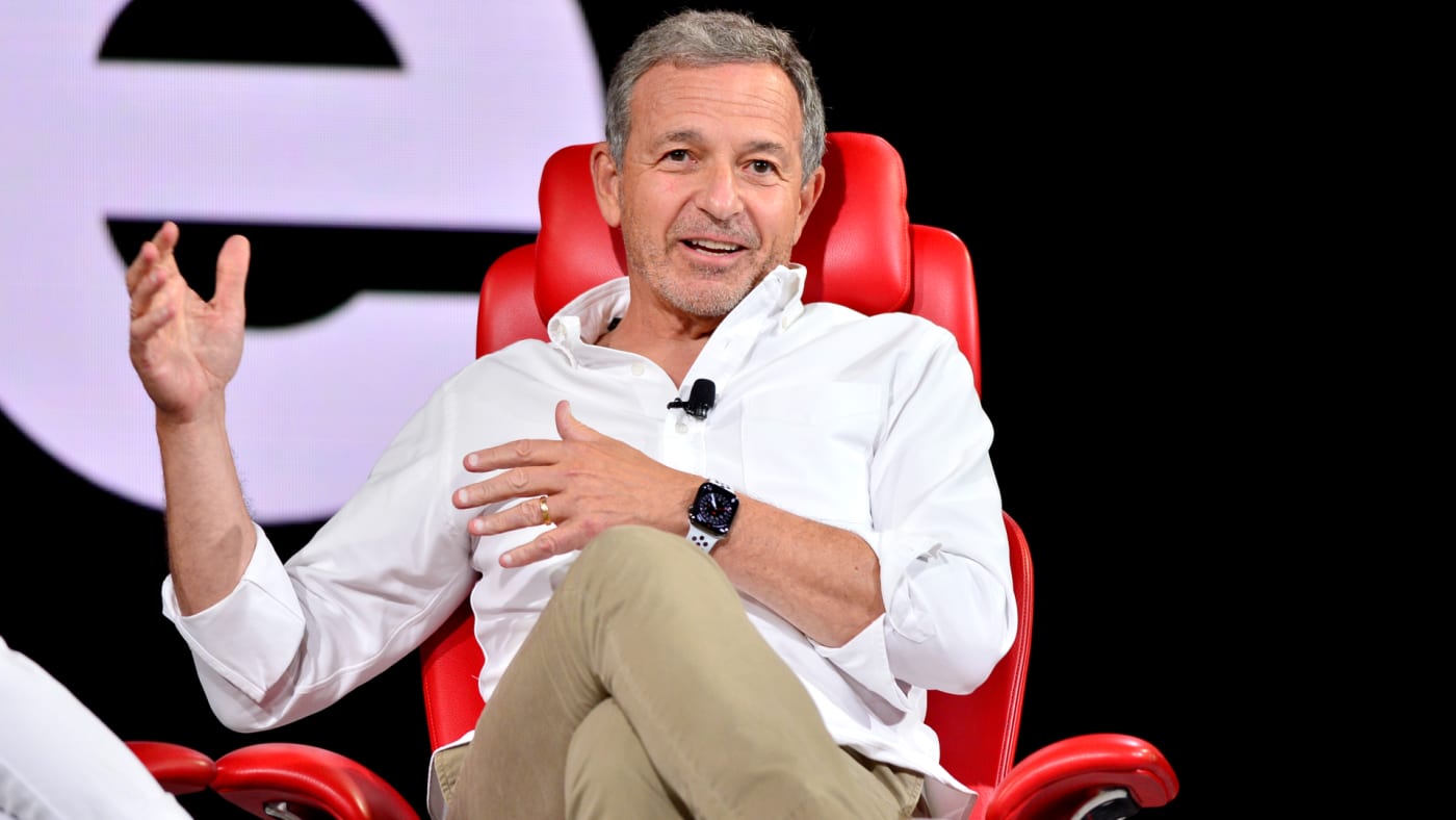 Bob Iger is pictured giving a talk