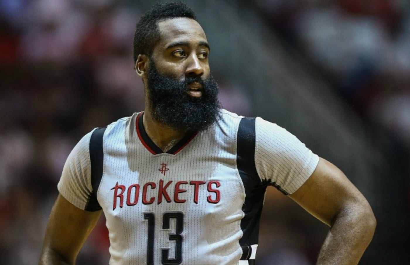 James Harden plays in a playoff game for the Rockets.