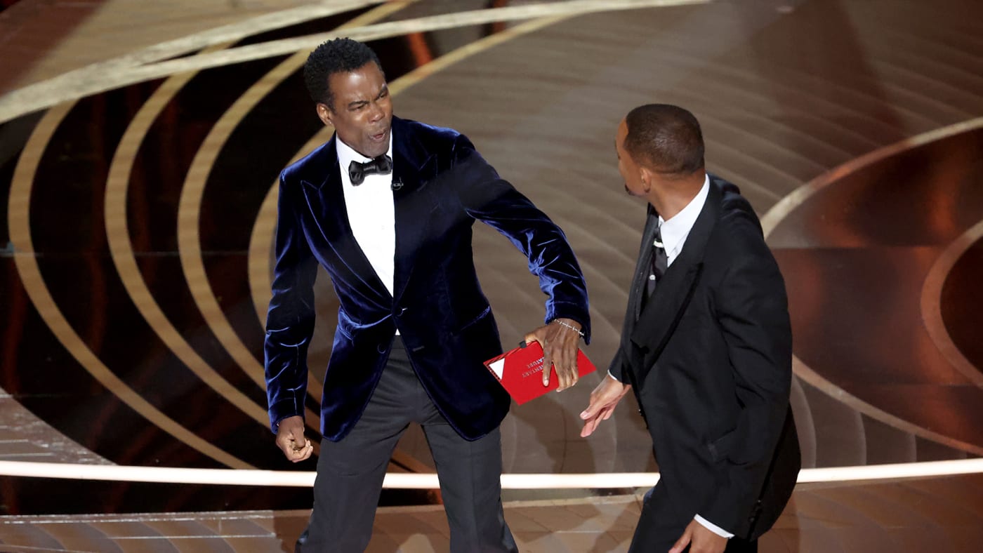 Chris Rock and Will Smith onstage during the show at the 94th Academy Awards