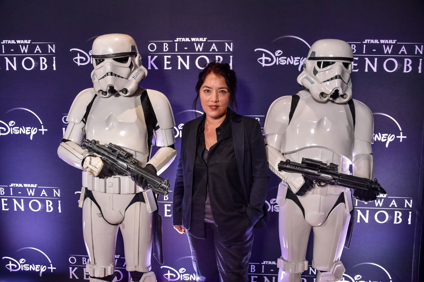 Obi Wan director Deborah Chow poses with Stormtroopers