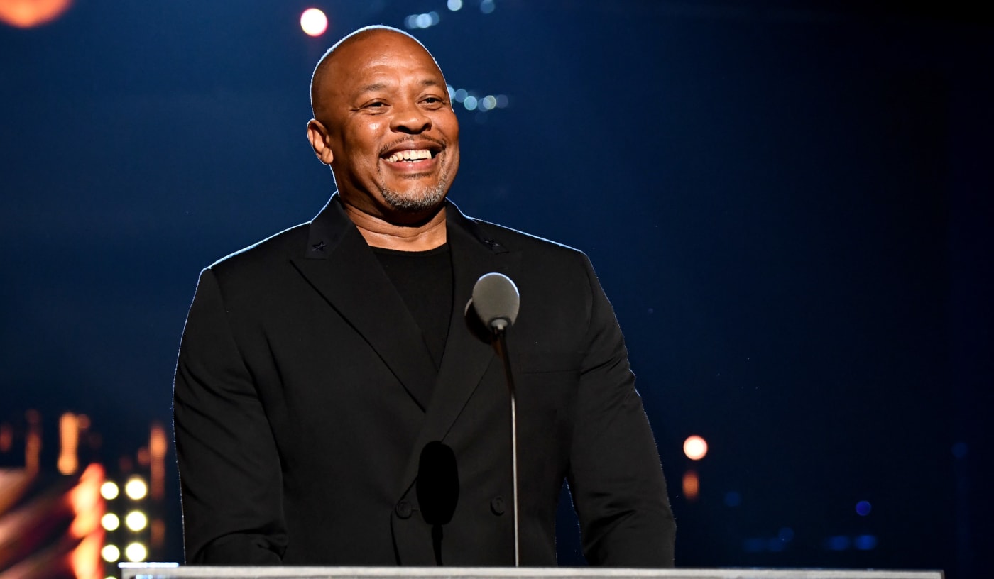Dr. Dre speaking at The Rock and Roll Hall of Fame