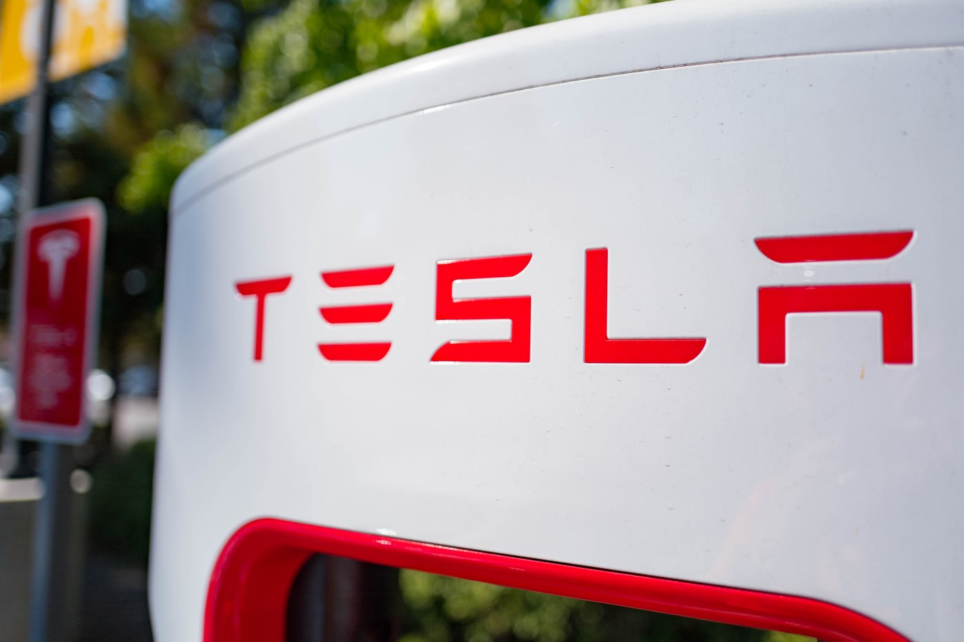Tesla logo from charging station