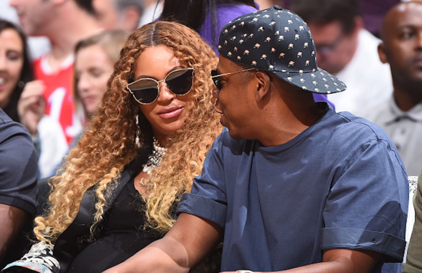 Singer, Beyonce and Rapper, Jay Z attend Game Seven of the Western Conference Quarterfinals