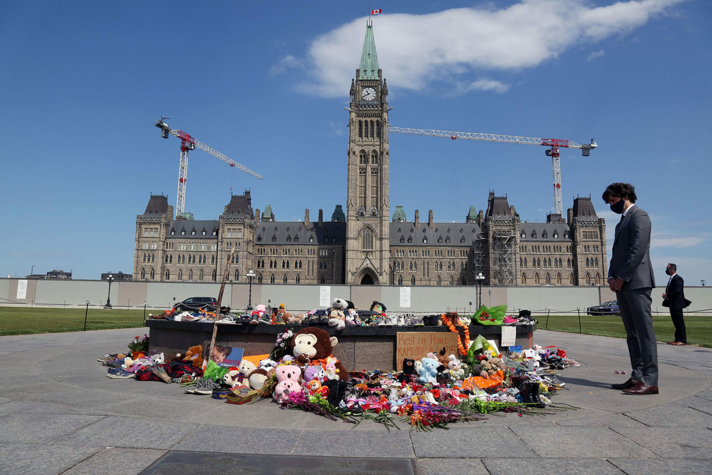 Canadian Prime Minister Justin Trudeau visits the makeshift memorial