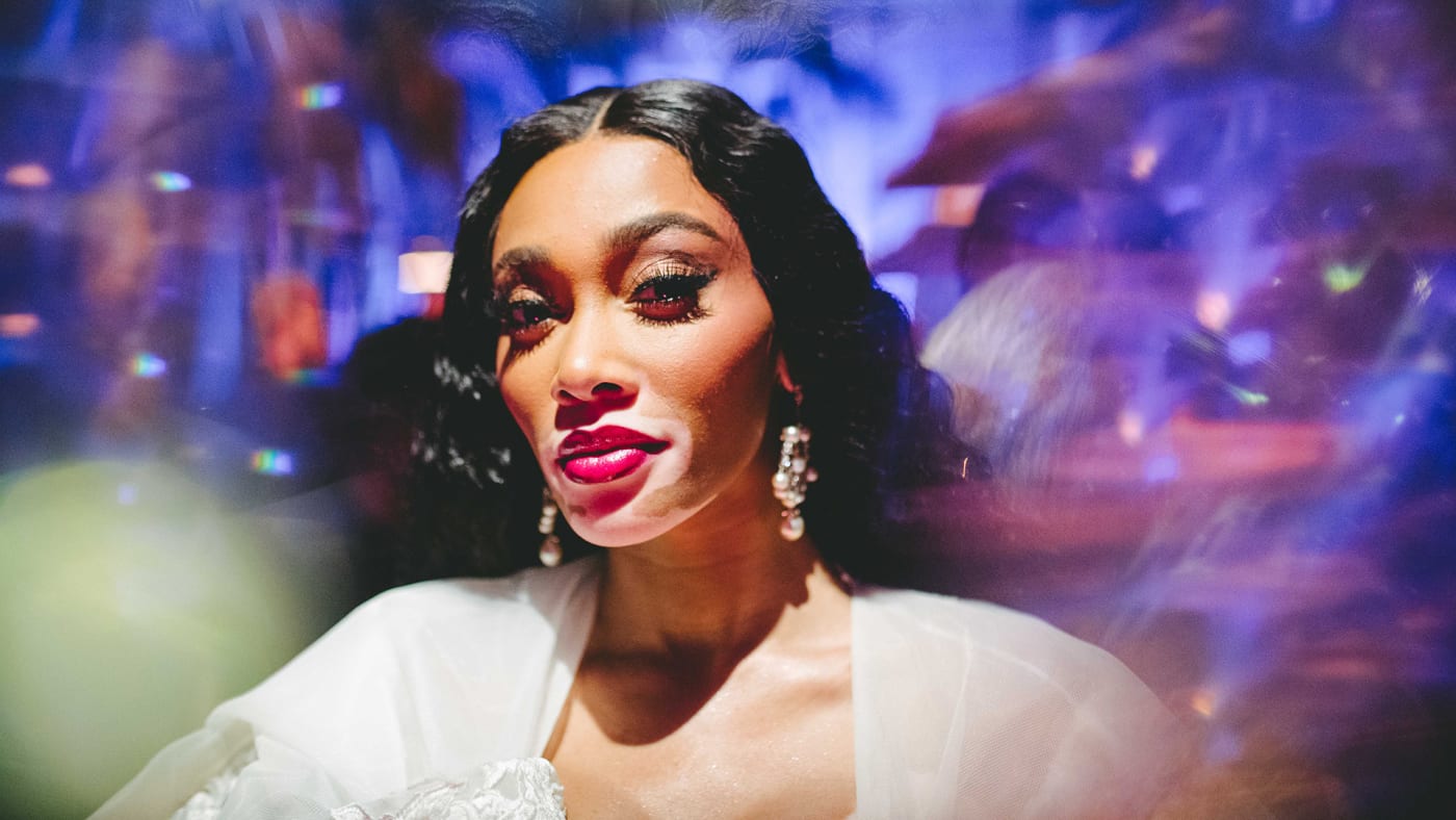 FEBRUARY 09: (EDITORS NOTE: Image has been created in camera using a reflective surface and edited using digital filters) Winnie Harlow attends the 2020 Vanity Fair Oscar Party