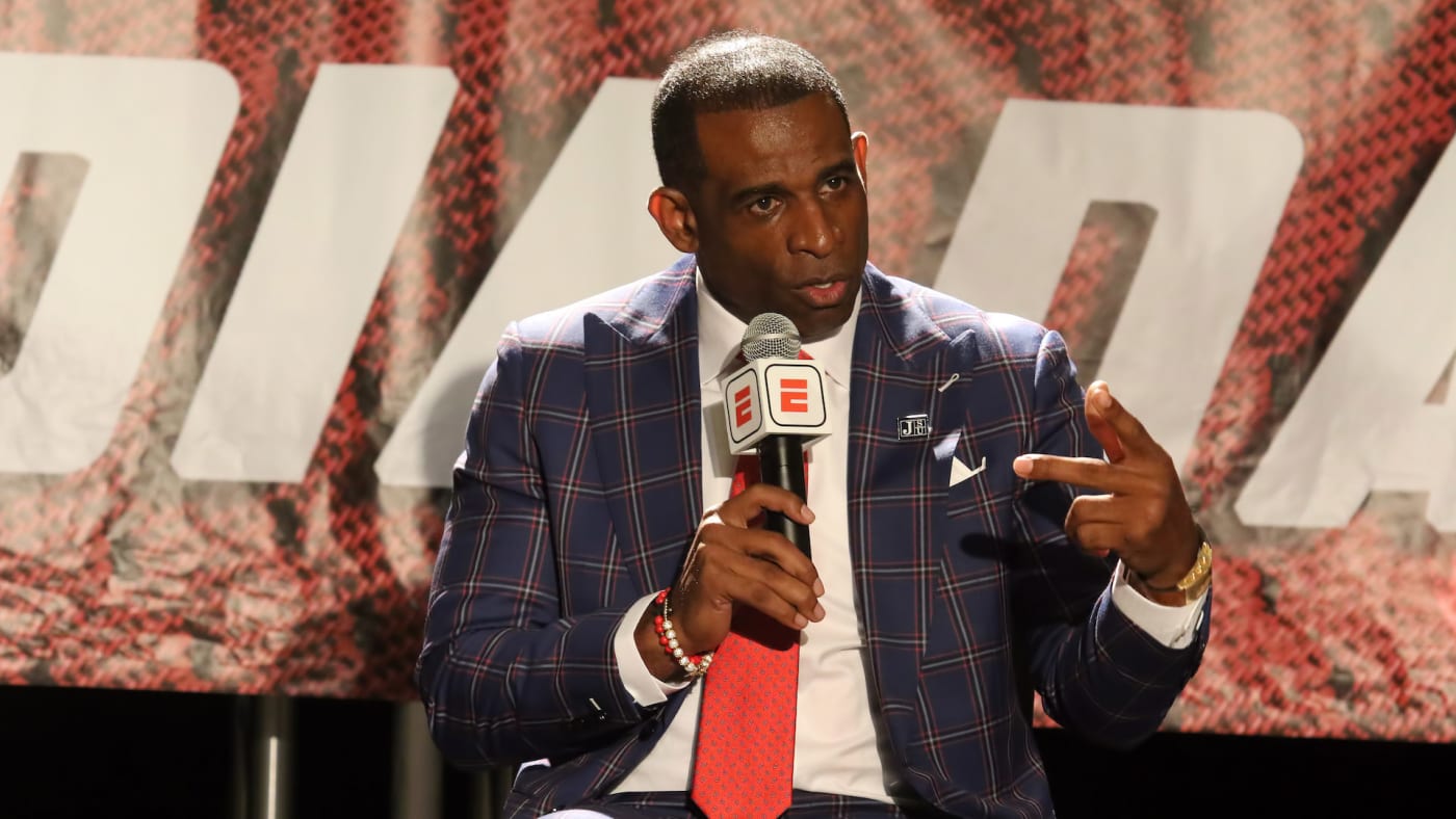Jackson State Tigers head coach Deion Sanders during the 2021 SWAC Football Media Day.