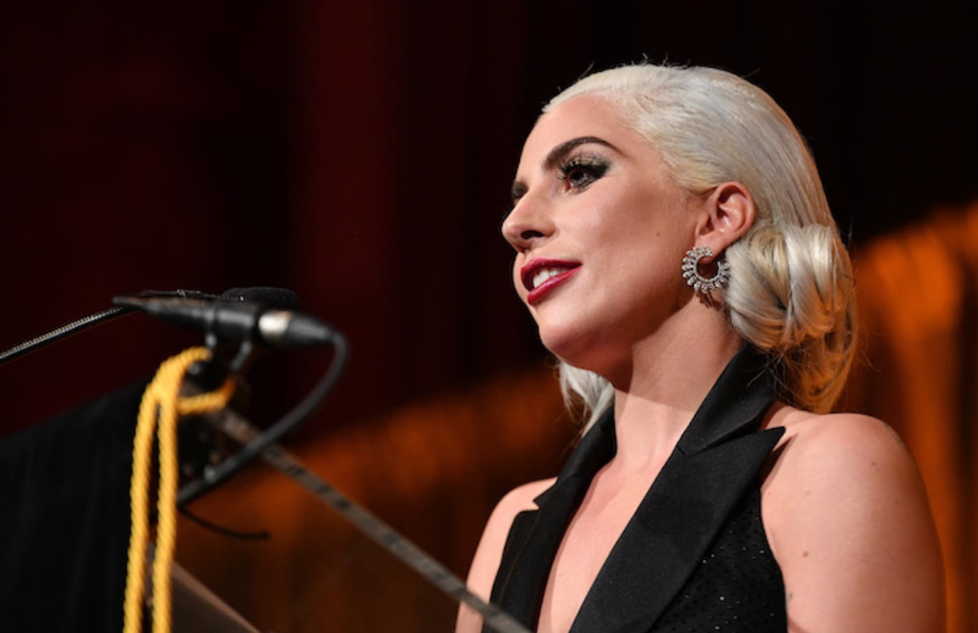 Lady Gaga accepts the Best Actress award for A Star Is Born.