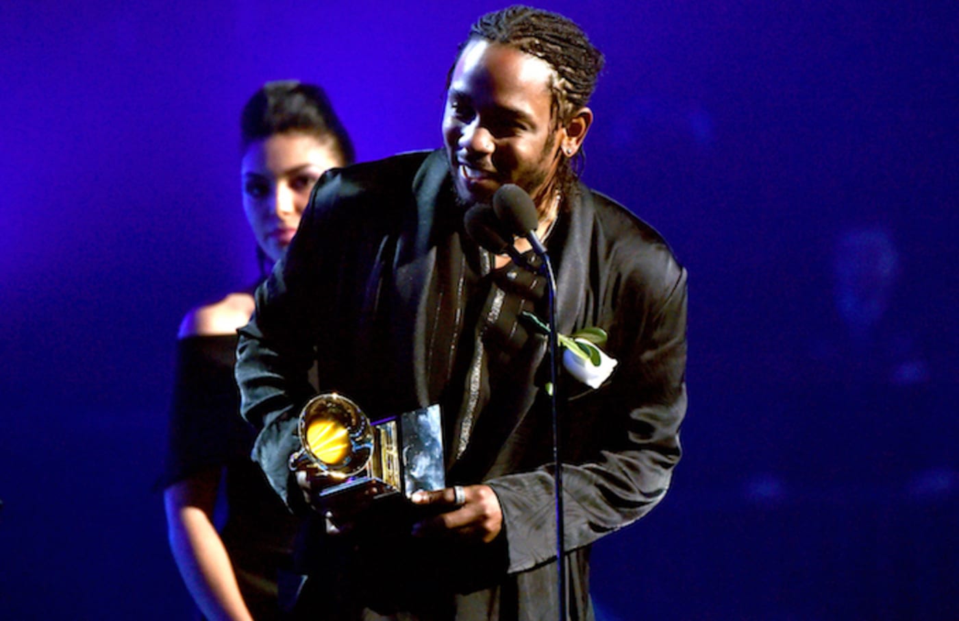 Kendrick Lamar accepts the award for Best Rap Album during the 60th Annual GRAMMY.