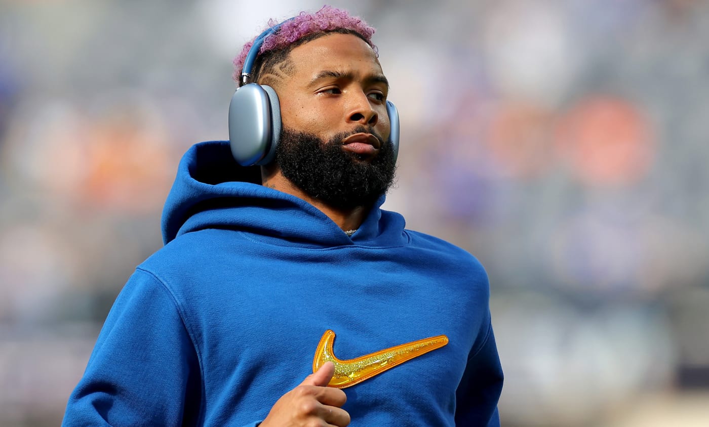 Odell Beckham with a Nike hoodie on