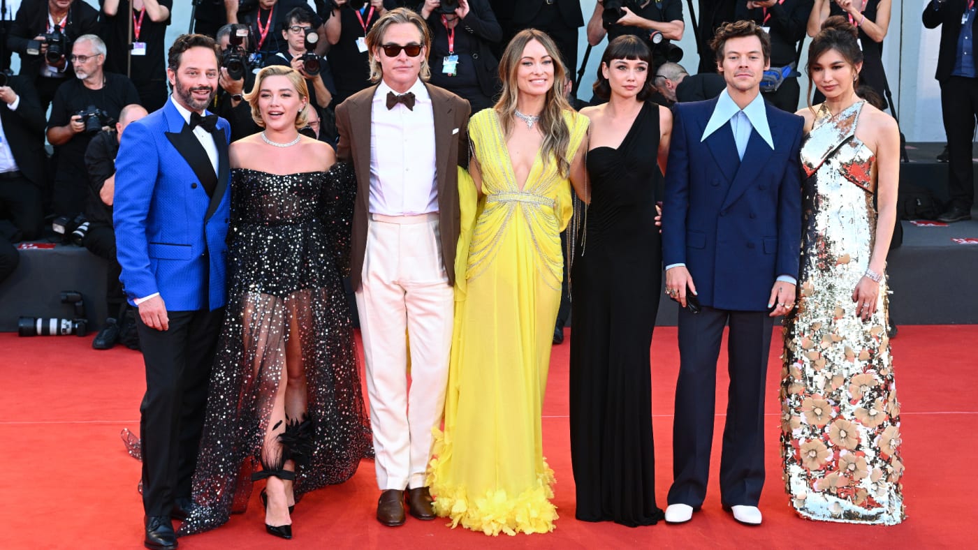 "Don't Worry Darling" cast attend red carpet at the 79th Venice International Film Festival.