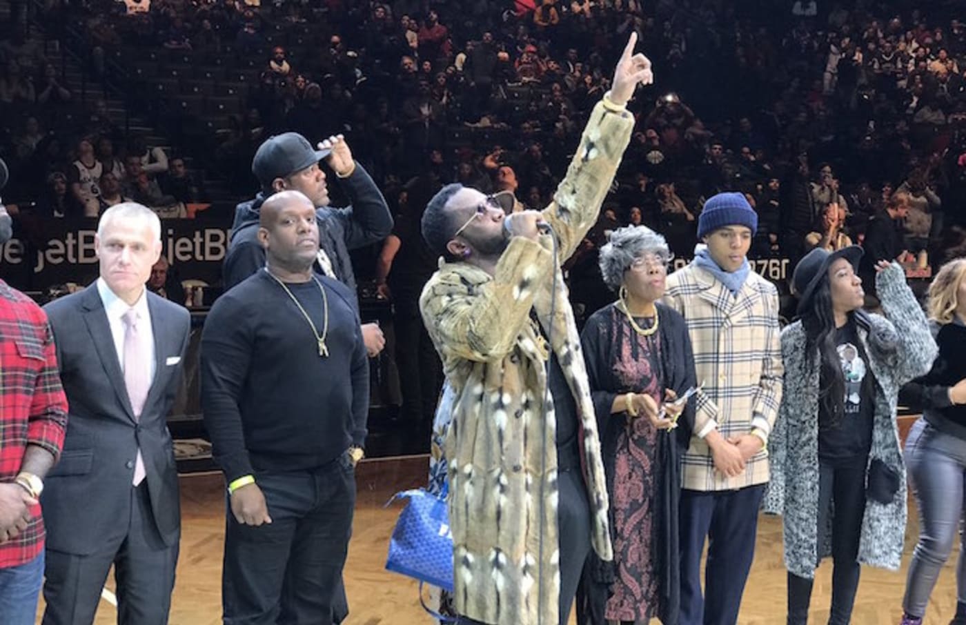 Diddy addresses Brooklyn Nets crowd during "Biggie Night."